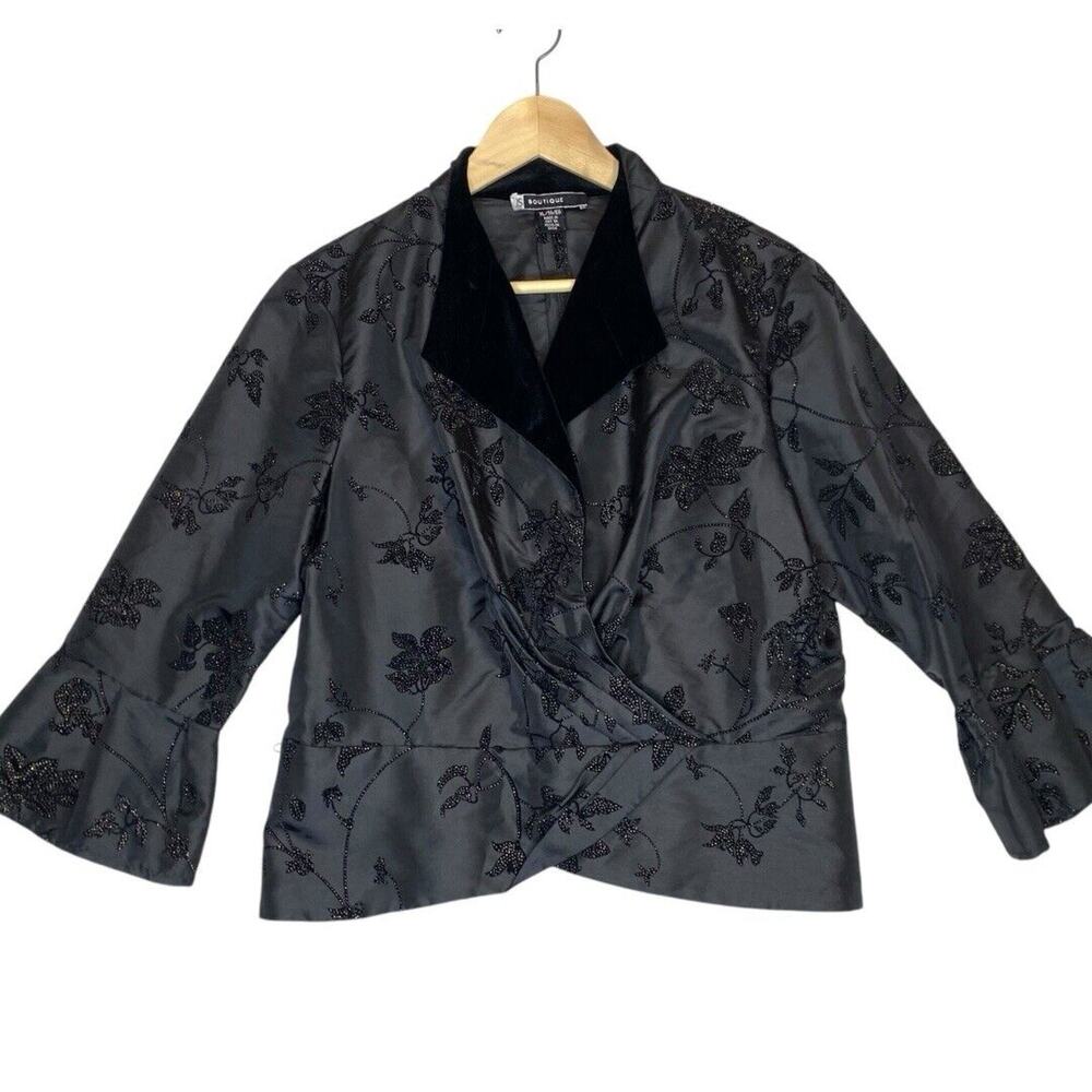 Beaded Embroidery Satin Velvet Evening Jacket XL Formal Party Dark‎ Elegance Y2K